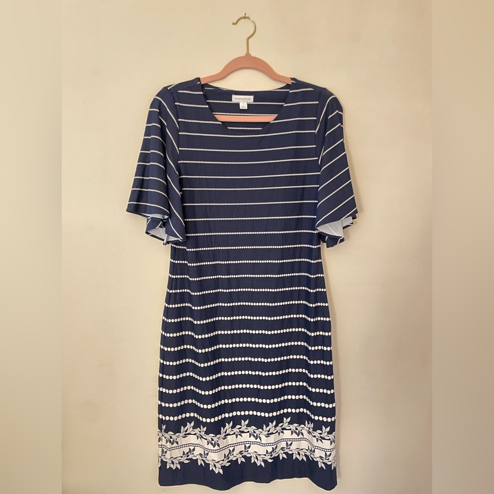 Charter club midi navy blue and white striped nautical dress NWOT